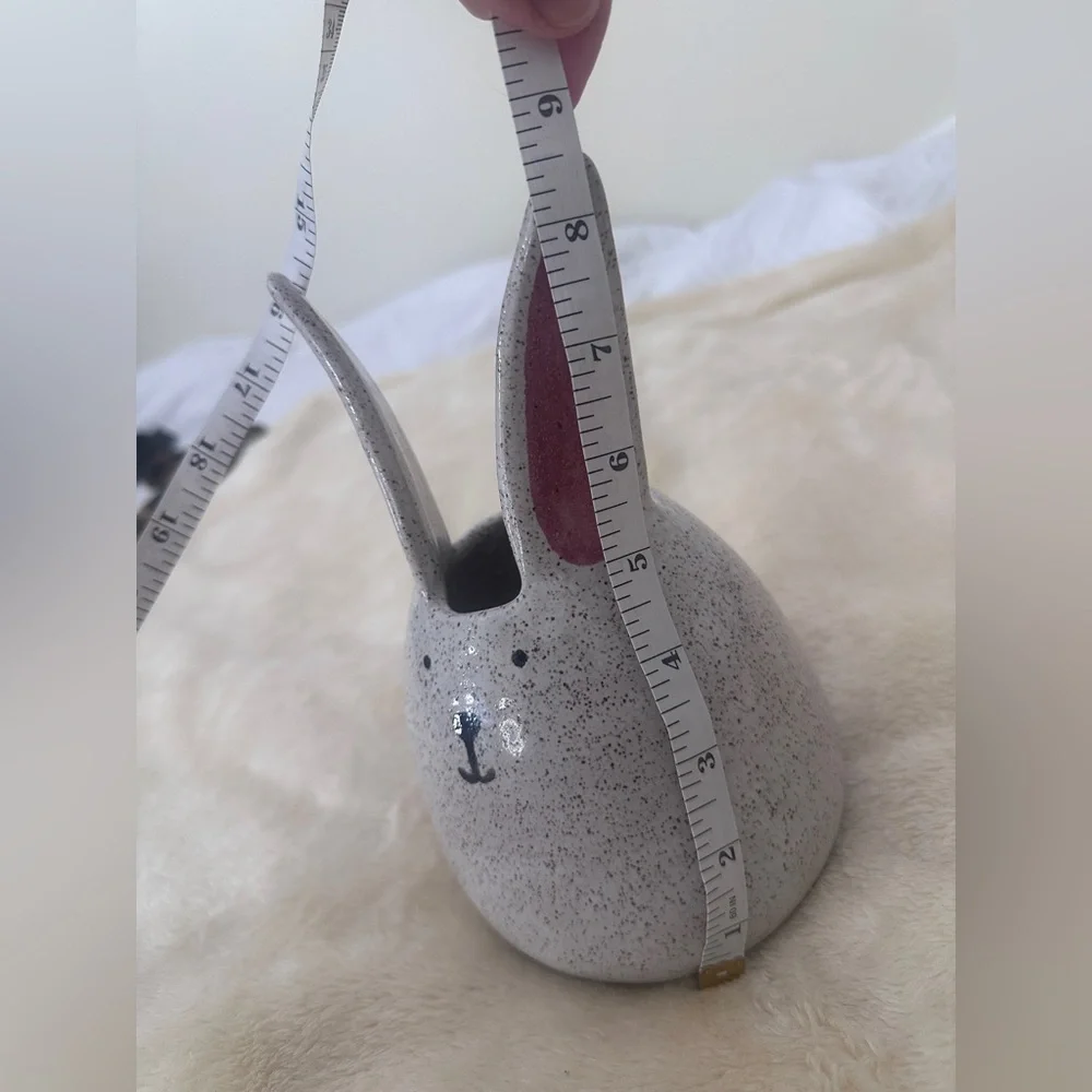 JAIME BLISS Happy Bunny Handmade Speckled Ceramic Planter in Pink and Cream RARE